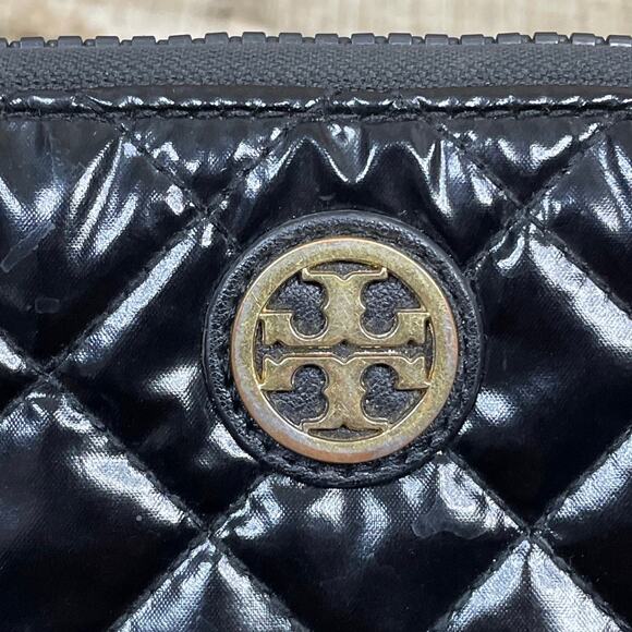 Rare Tory Burch Alice Quilted Black Nylon Continental Wallet Zip Around - Picture 5 of 10